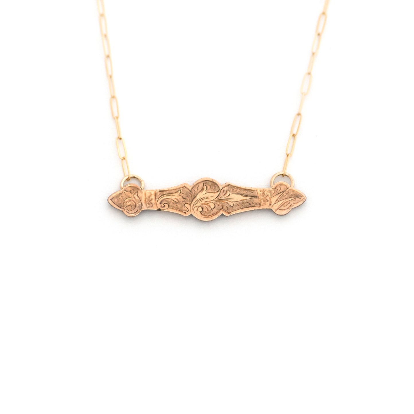 Victorian Etched Scrolling Bar Pin Necklace
