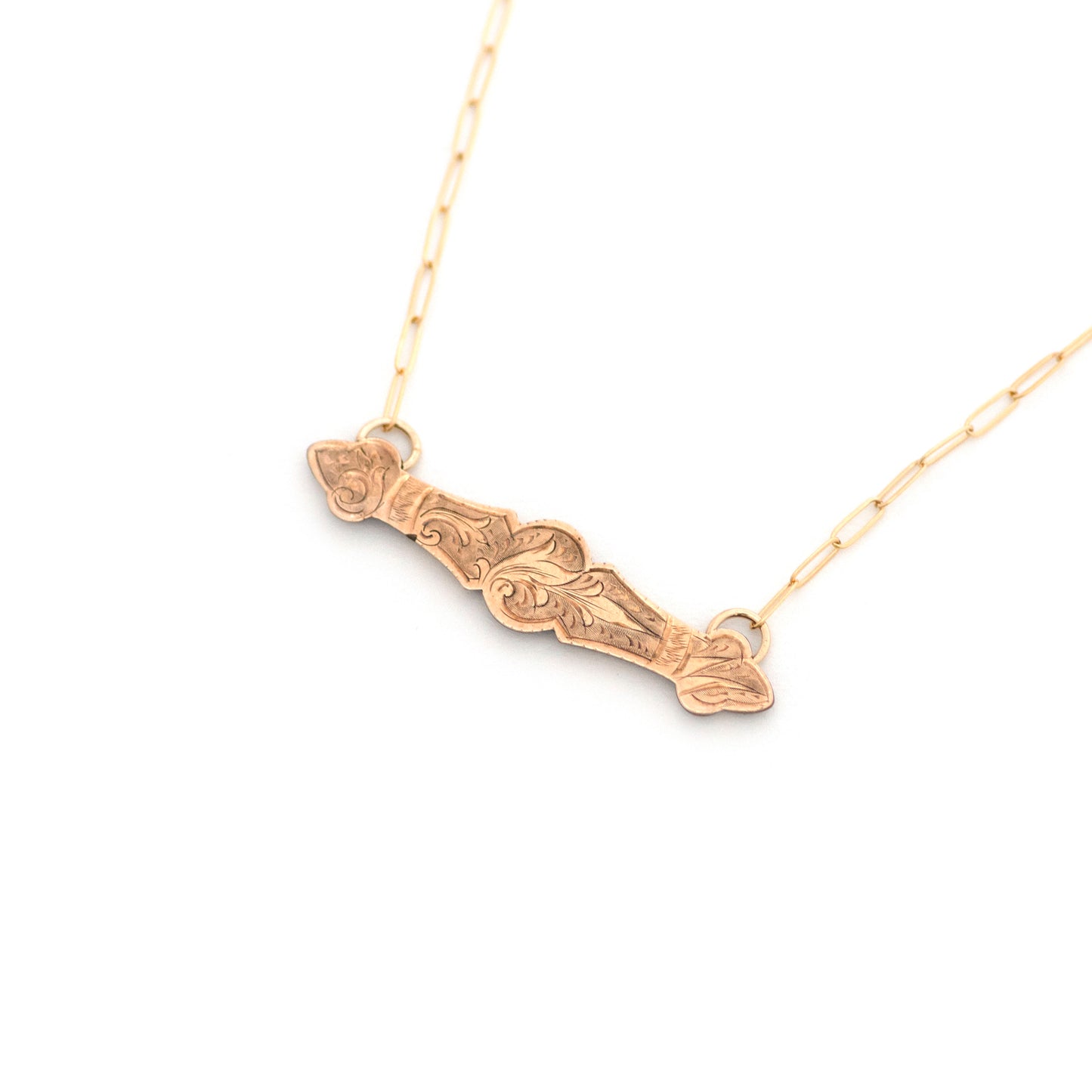 Victorian Etched Scrolling Bar Pin Necklace