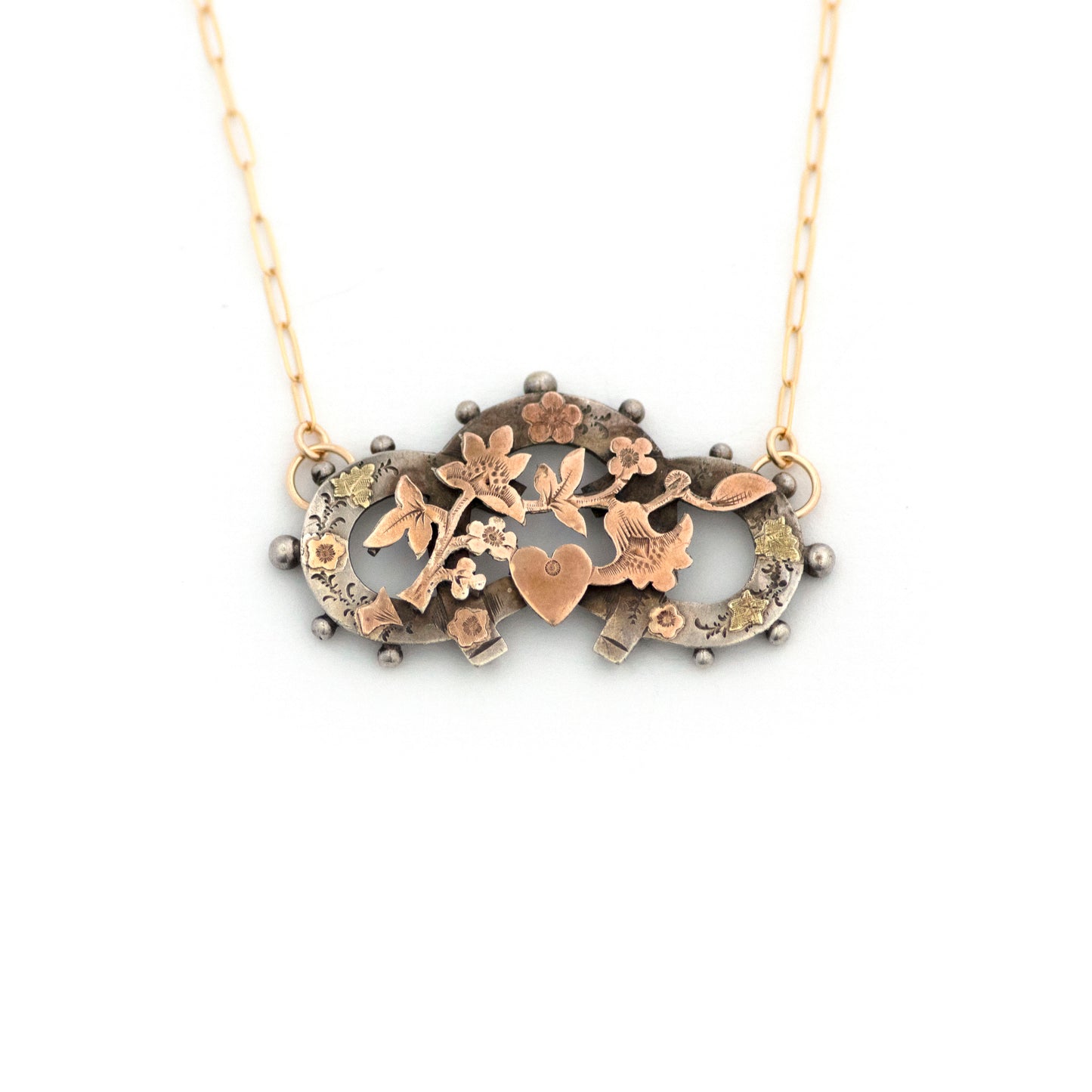 Lucky Horseshoes Forget Me Not Flowers Sterling Necklace