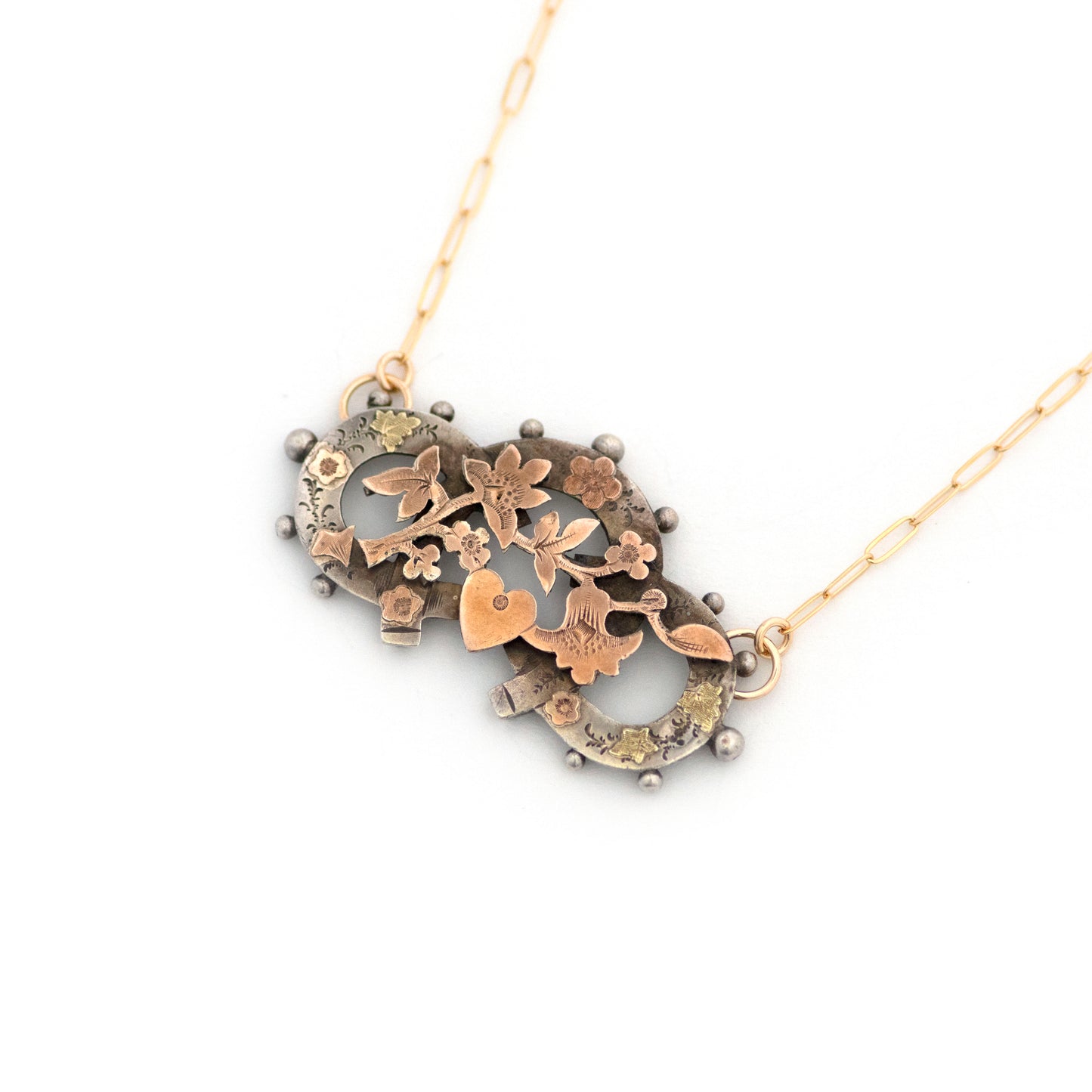 Lucky Horseshoes Forget Me Not Flowers Sterling Necklace