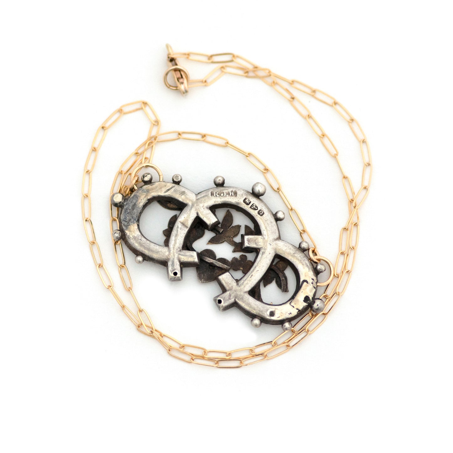 Lucky Horseshoes Forget Me Not Flowers Sterling Necklace
