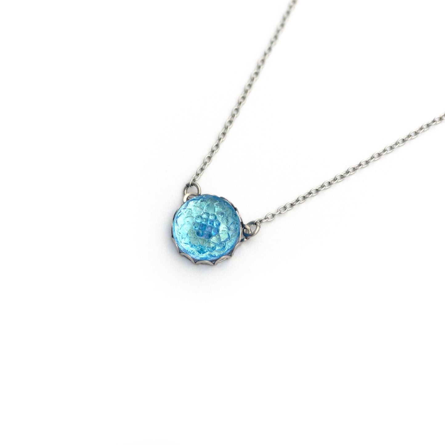 Blue Depths Czech Glass Button Necklace