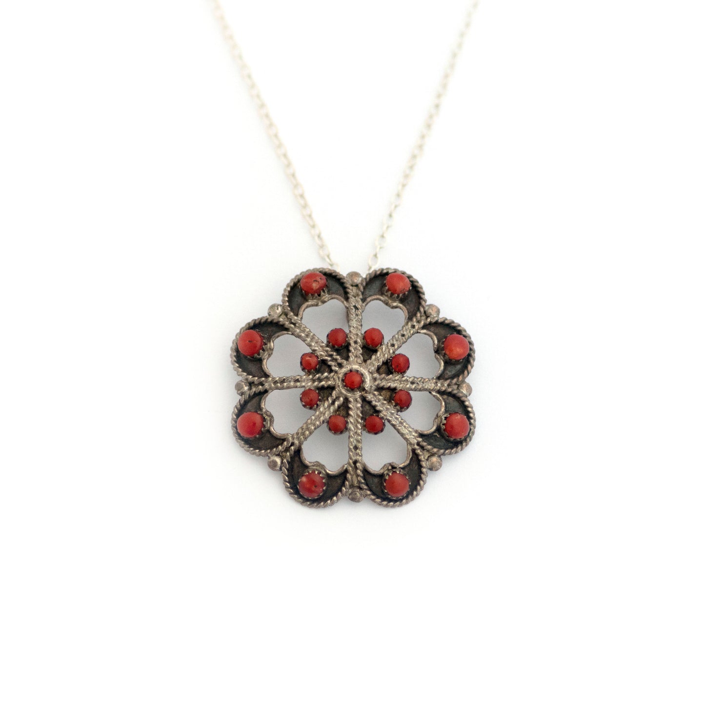 Vintage Native American Red Marine Stone Pendant Necklace