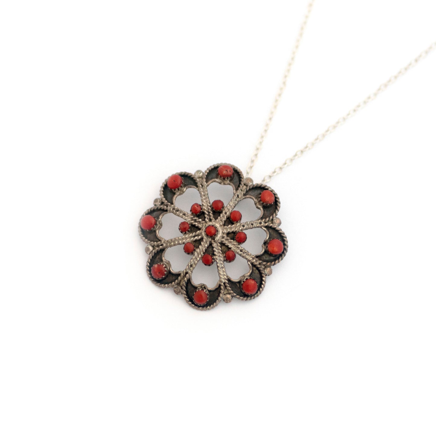 Vintage Native American Red Marine Stone Pendant Necklace