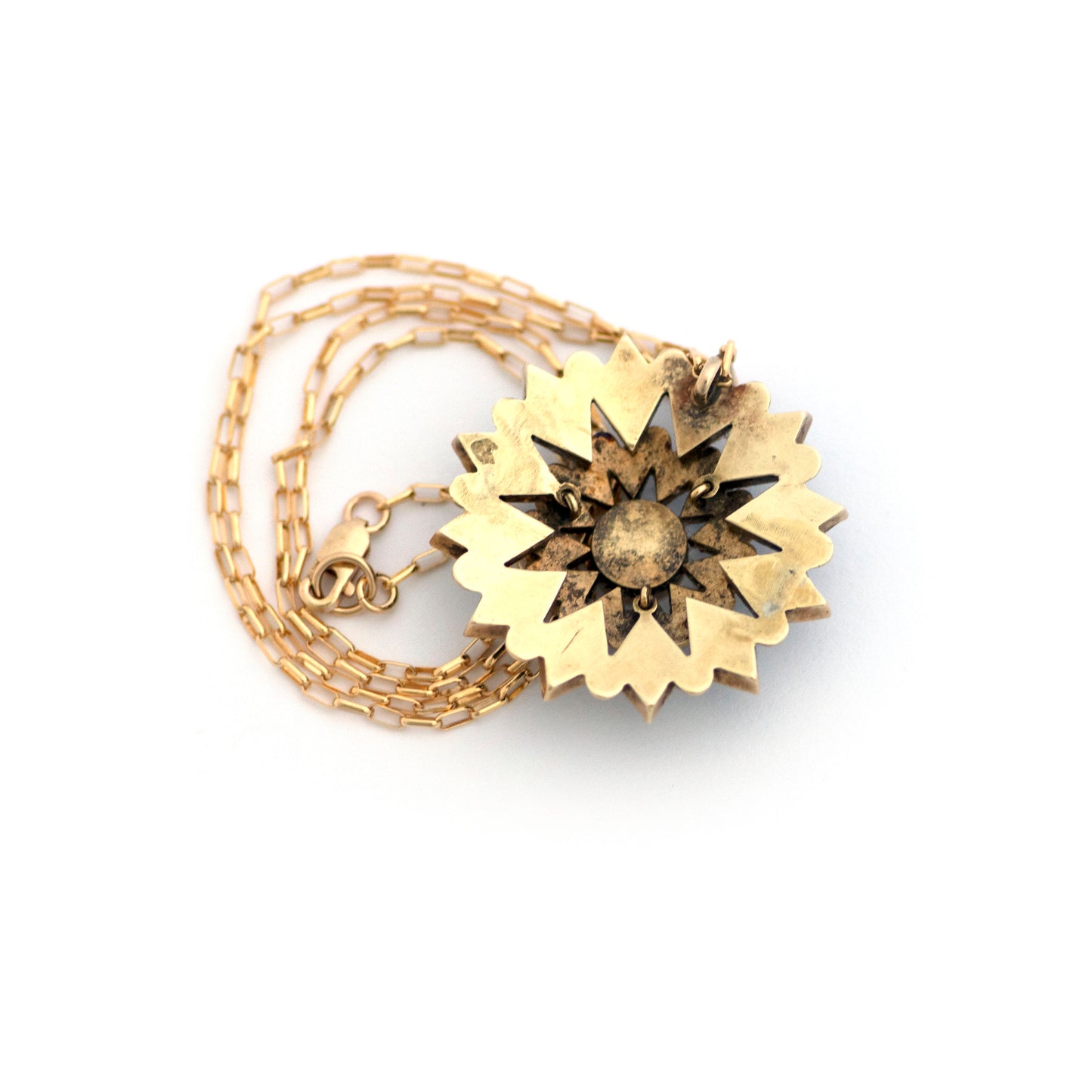 14k Gold Black Onyx Mourning Brooch Necklace