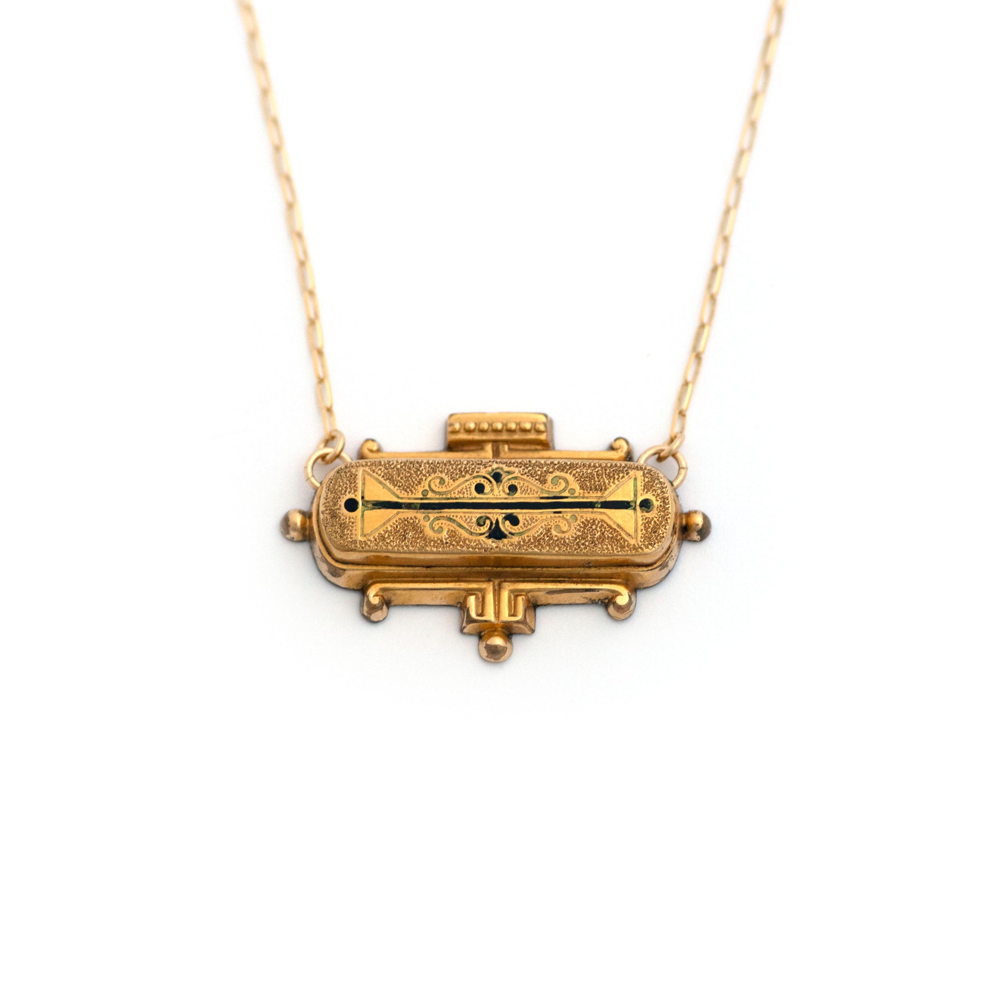 Black Enamel Taille d'Epargne Pin Conversion Necklace