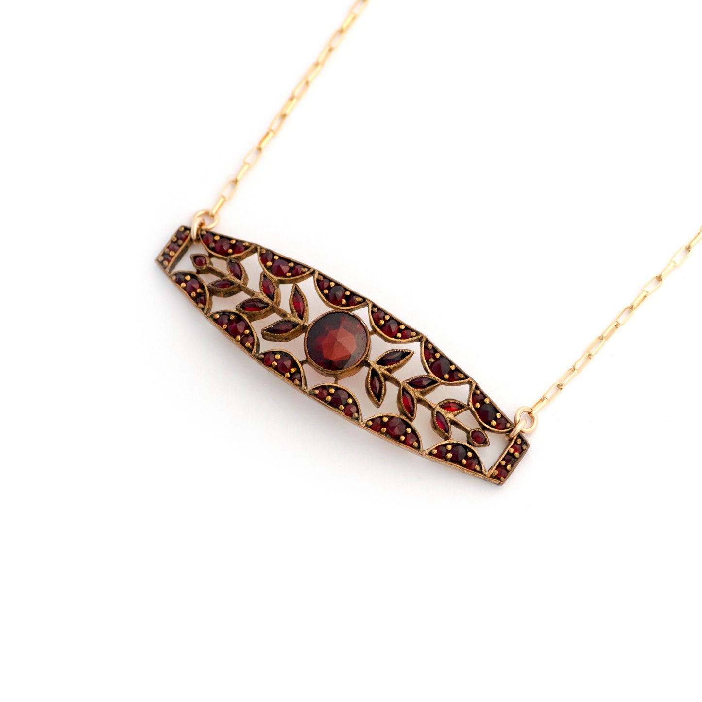 Antique Bohemian Pyrope Garnet Bar Pin Necklace