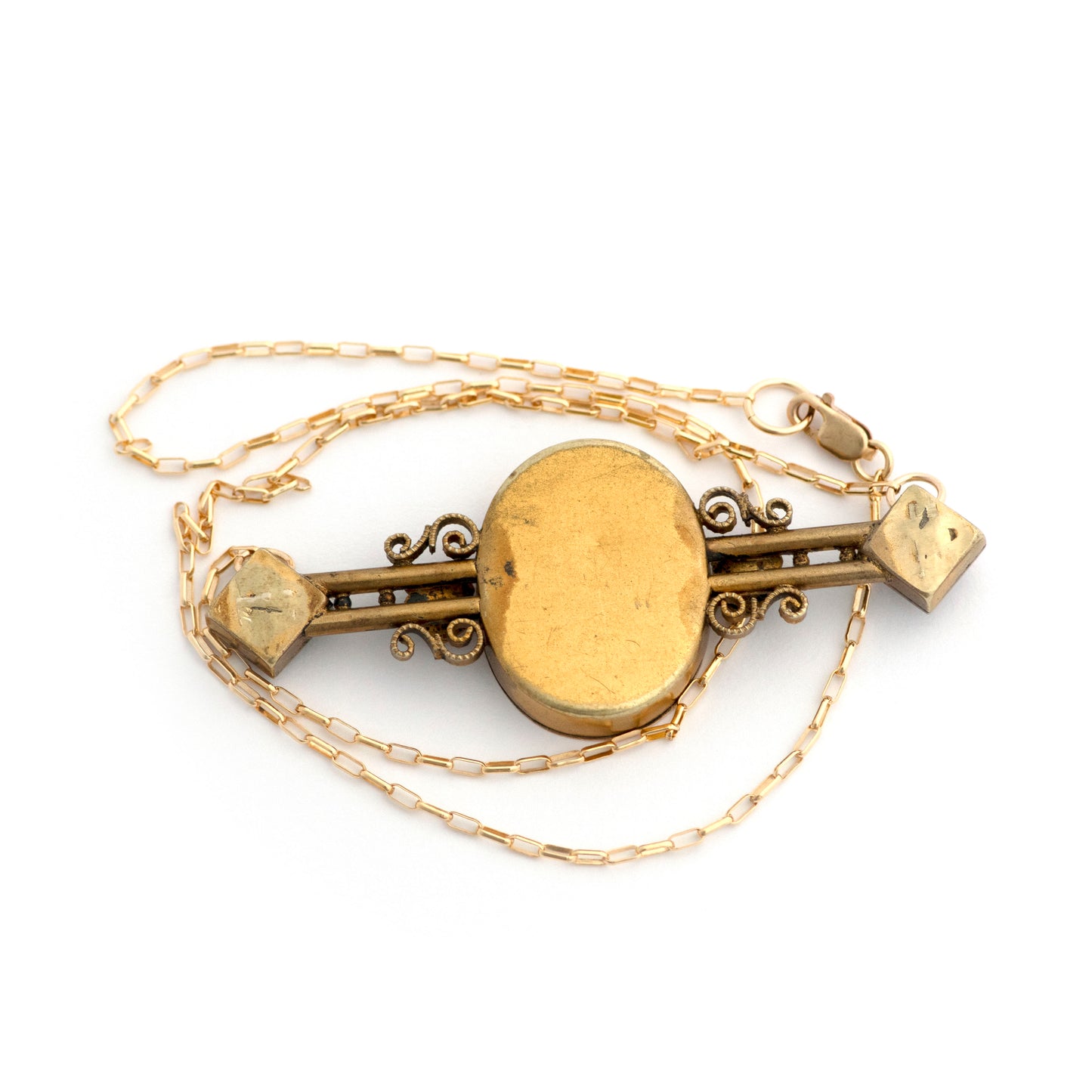 Etruscan Revival Painted Lady Porcelain Bar Pin Necklace