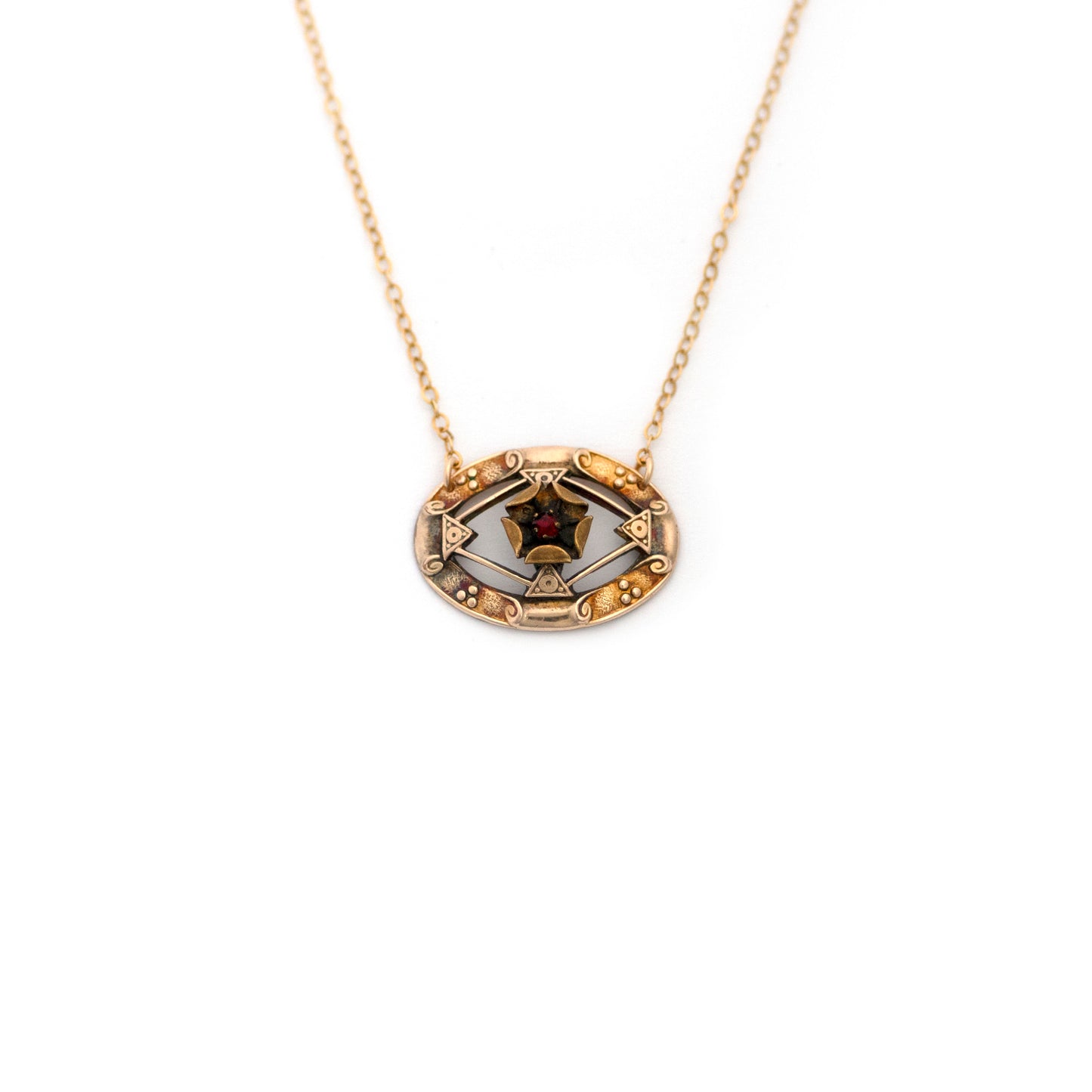 Red Paste Star Flower Shield Necklace
