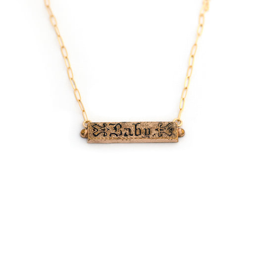 Gothic Font BABY Bar Pin Necklace