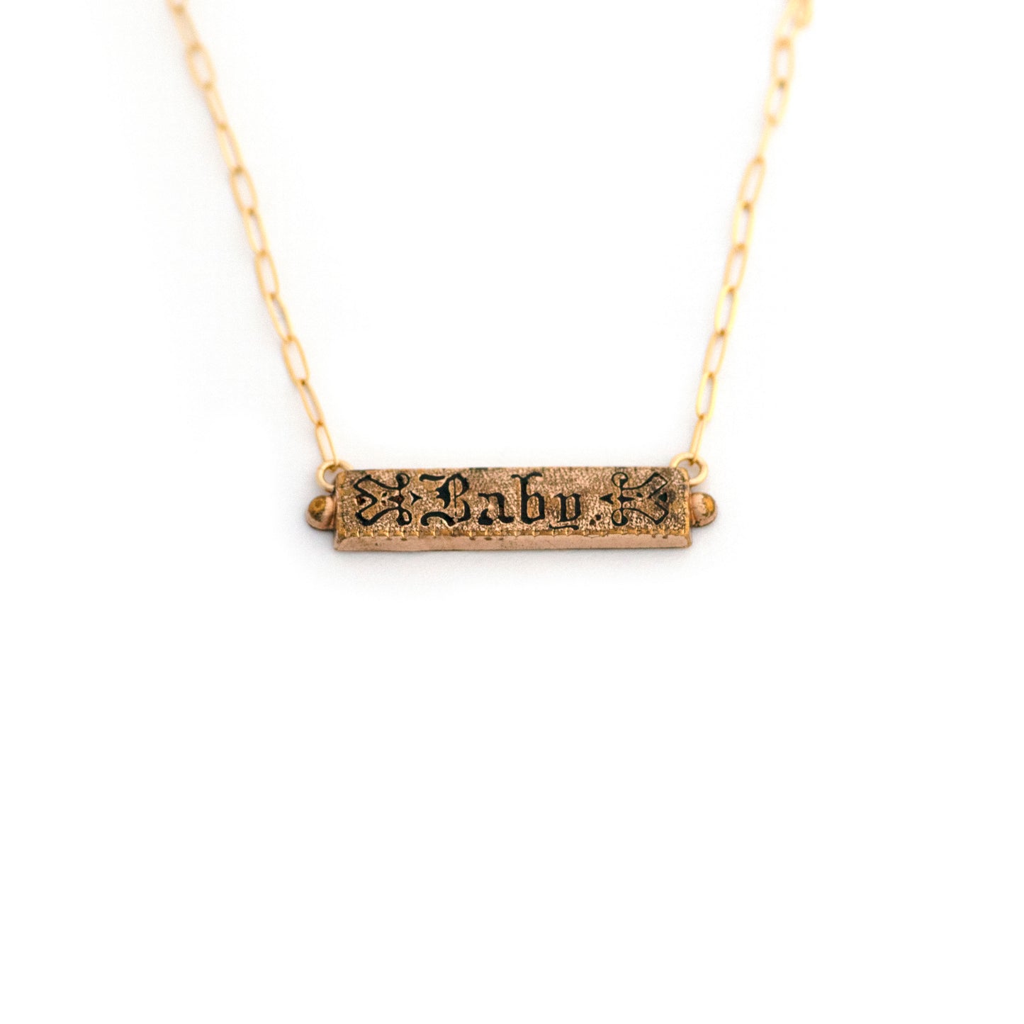 Gothic Font BABY Bar Pin Necklace