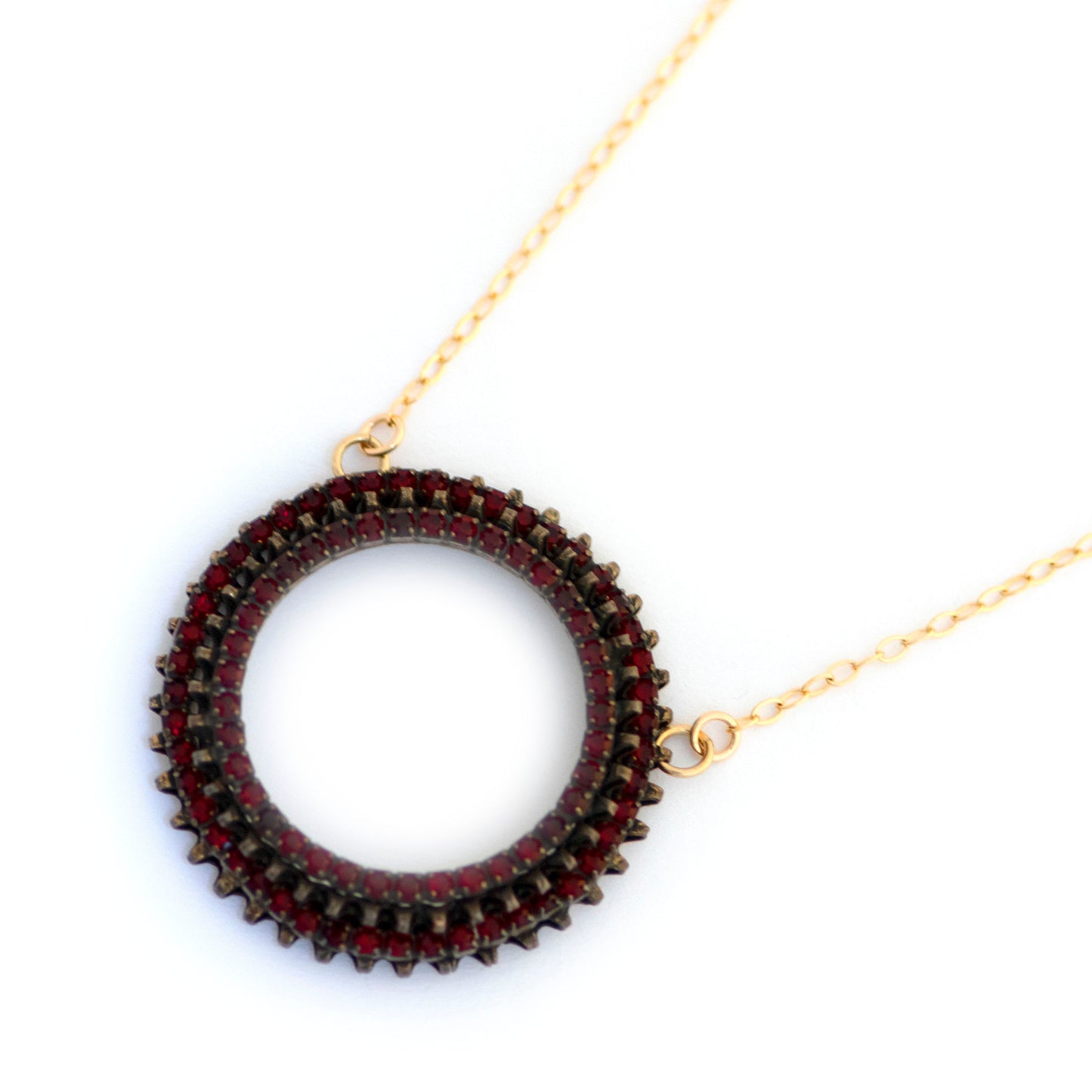 Vintage RED Rhinestone Circle Necklace