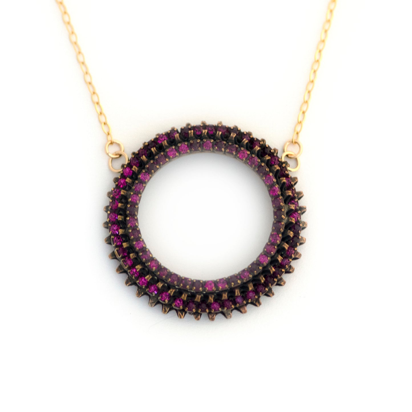 Vintage PINK Rhinestone Circle Necklace