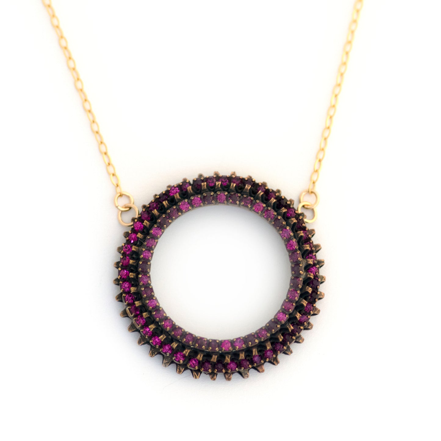 Vintage PINK Rhinestone Circle Necklace