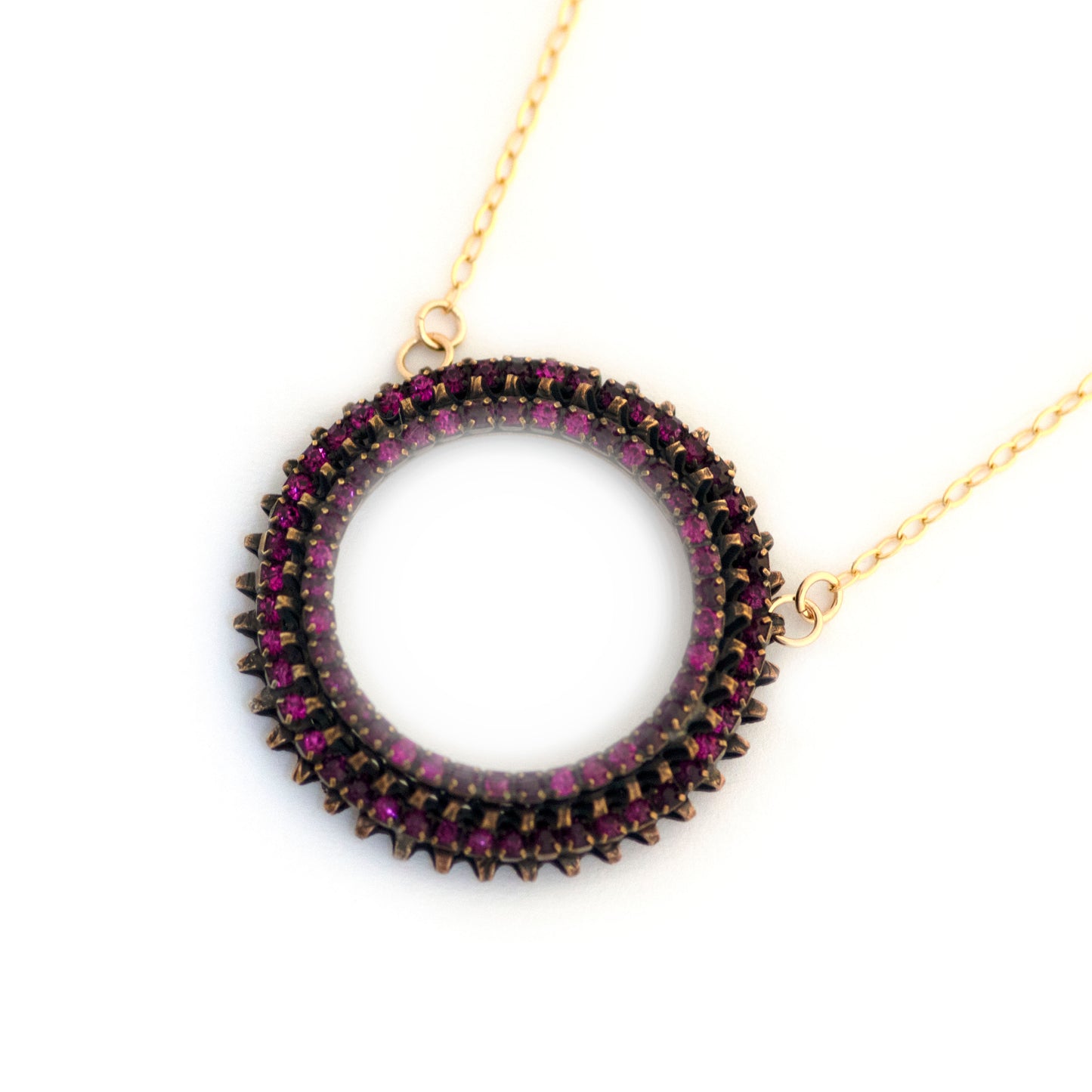 Vintage PINK Rhinestone Circle Necklace