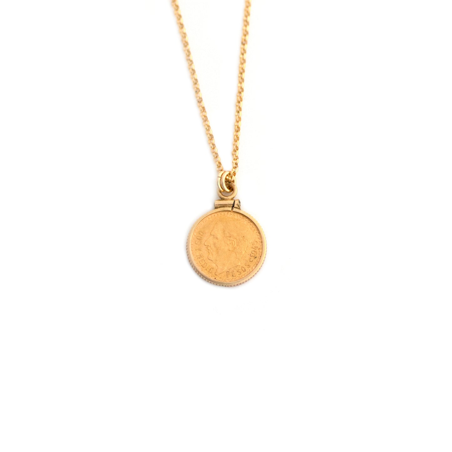 Two and a Half Pesos Mexican Gold Coin Pendant Necklace