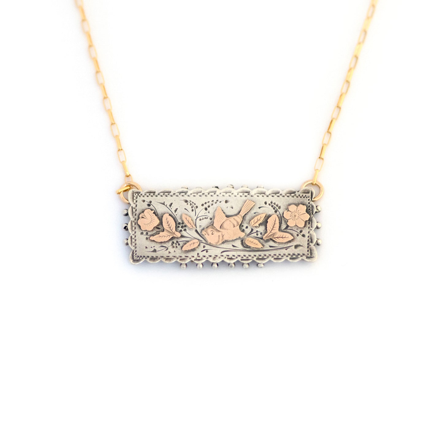Victorian Bird Forget Me Not Flower Necklace