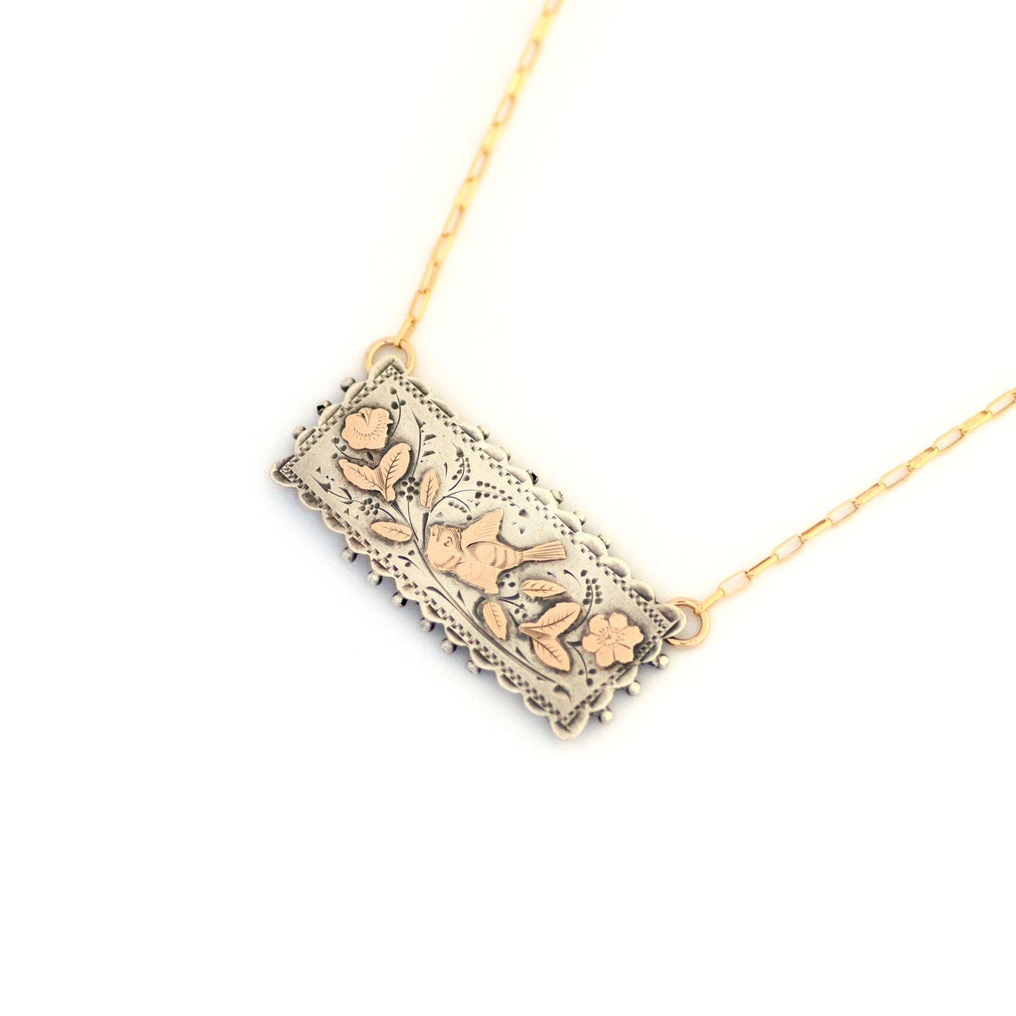 Victorian Bird Forget Me Not Flower Necklace
