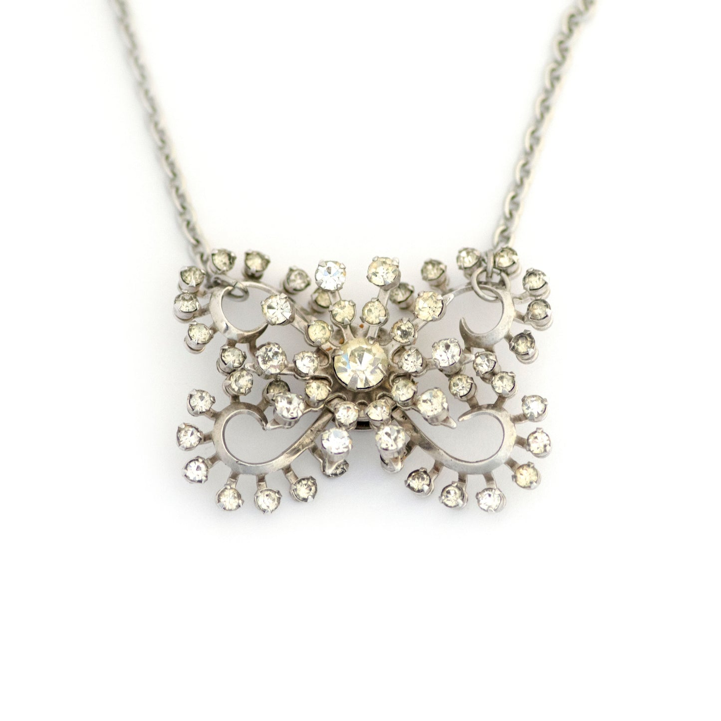 Vintage Clear Rhinestone Butterfly Necklace