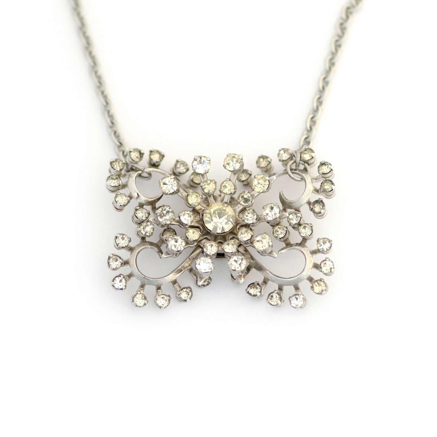Vintage Clear Rhinestone Butterfly Necklace