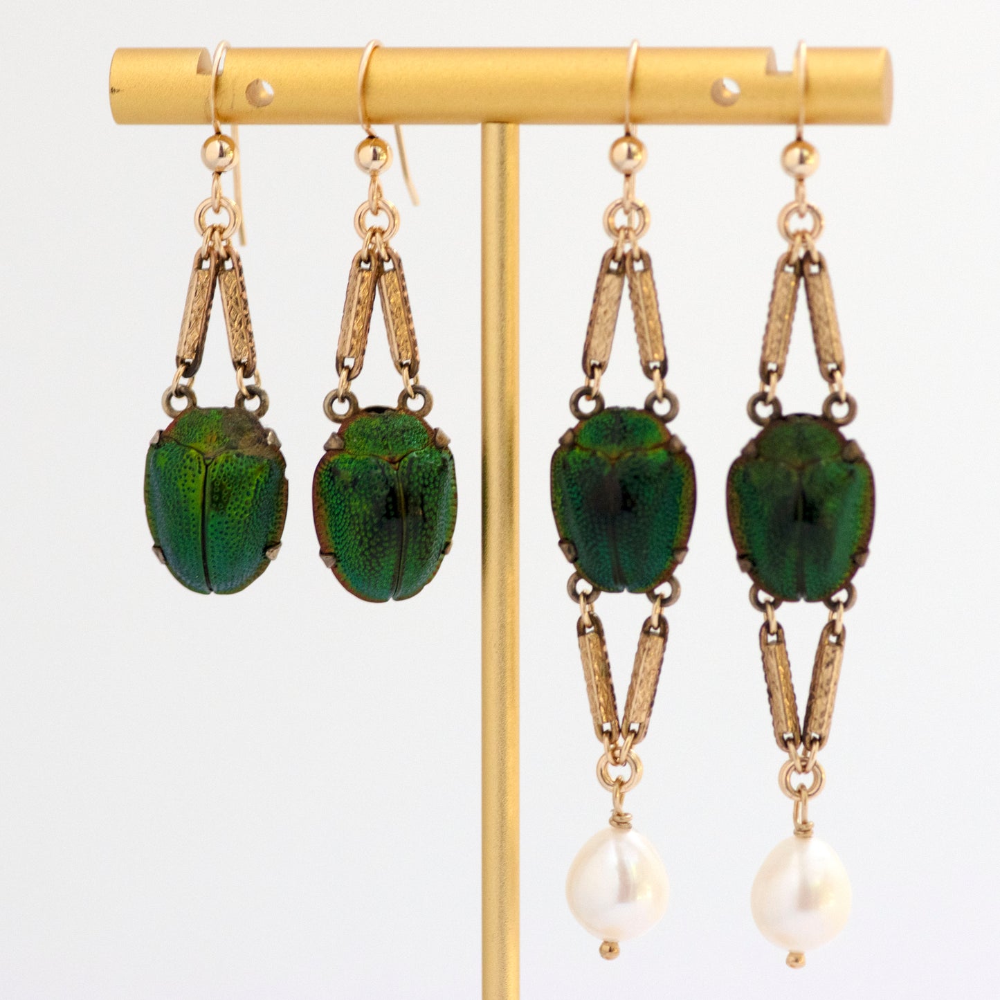 Antique Scarab Beetle Watch Chain Earrings