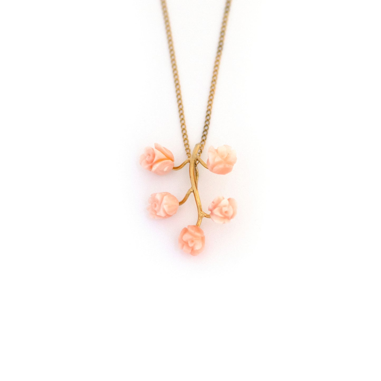 Antique Peach and Angelskin Carved Rose Necklace