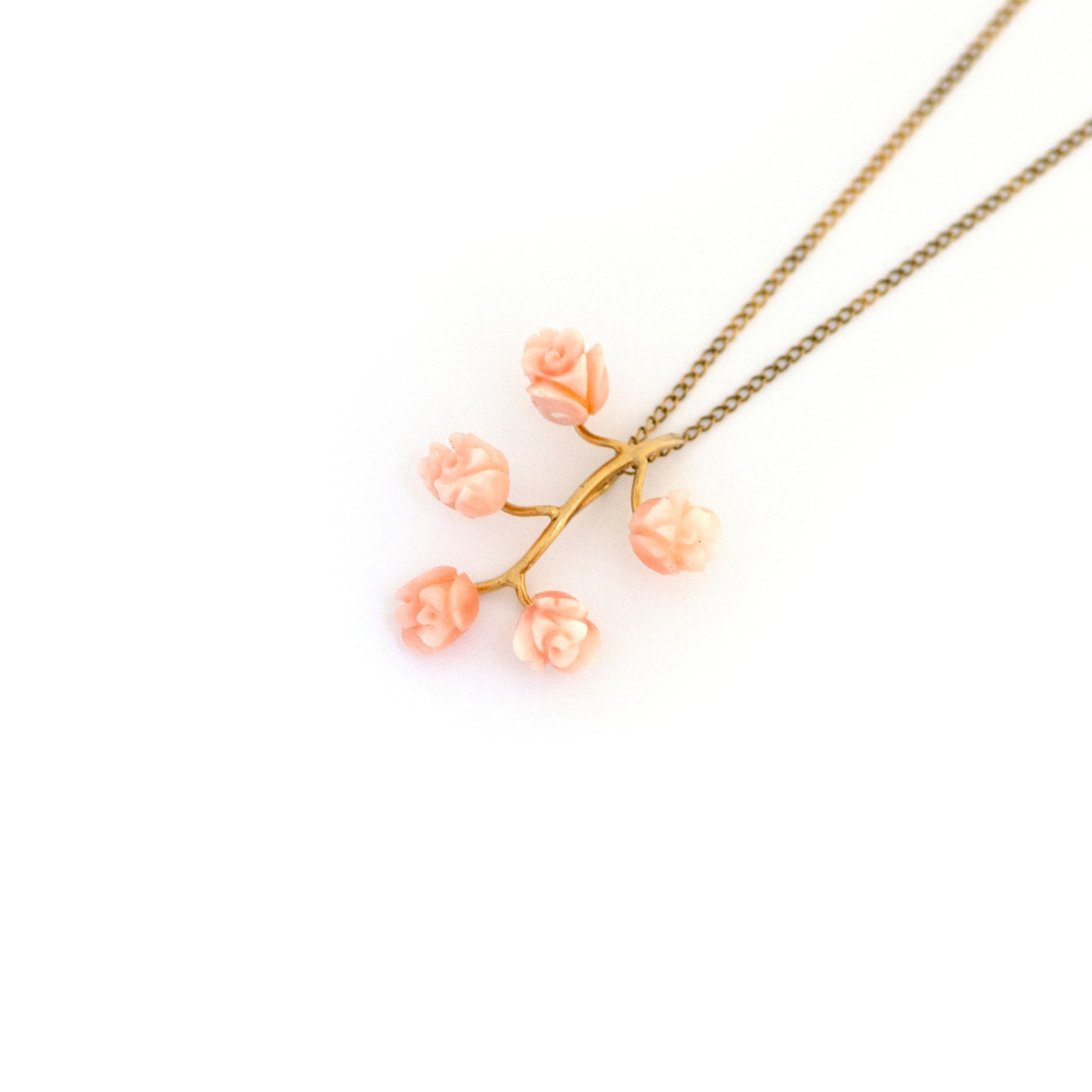 Antique Peach and Angelskin Carved Rose Necklace