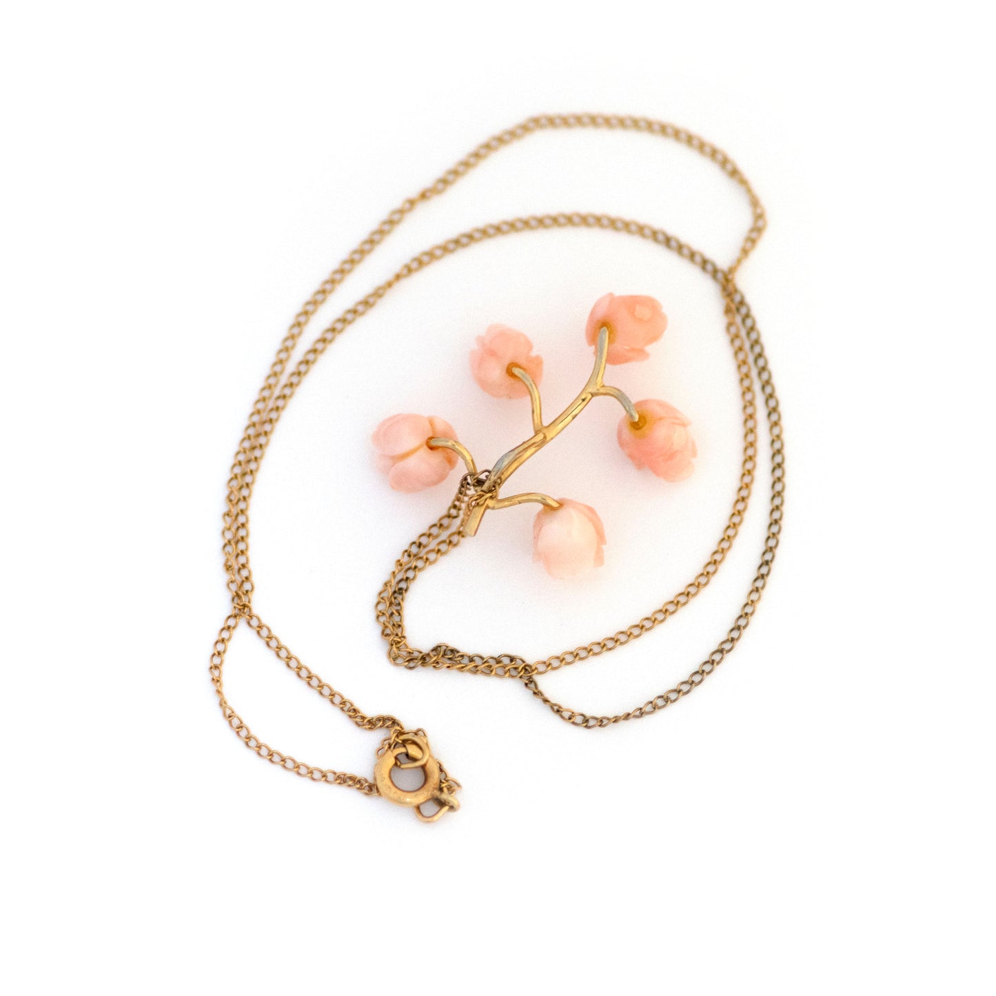 Antique Peach and Angelskin Carved Rose Necklace