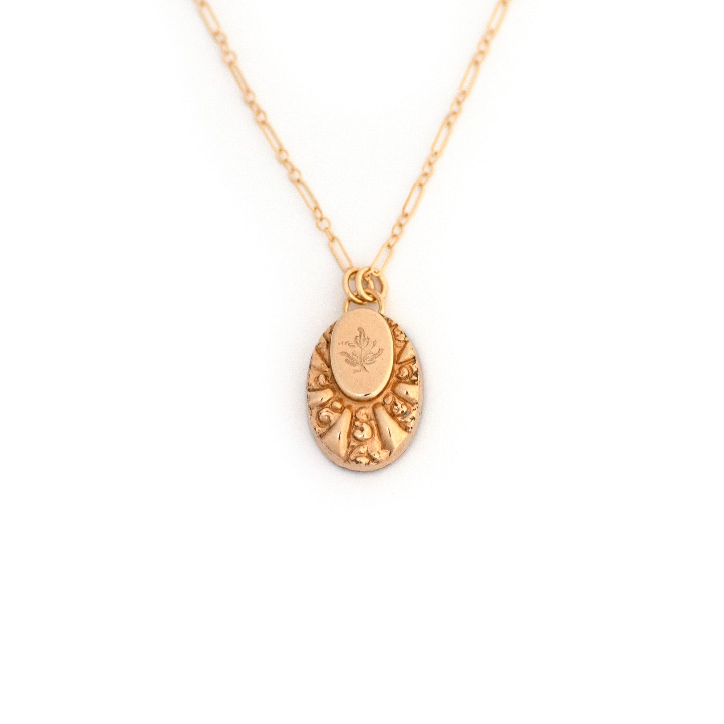 Antique Etched Flower Cufflink Necklace