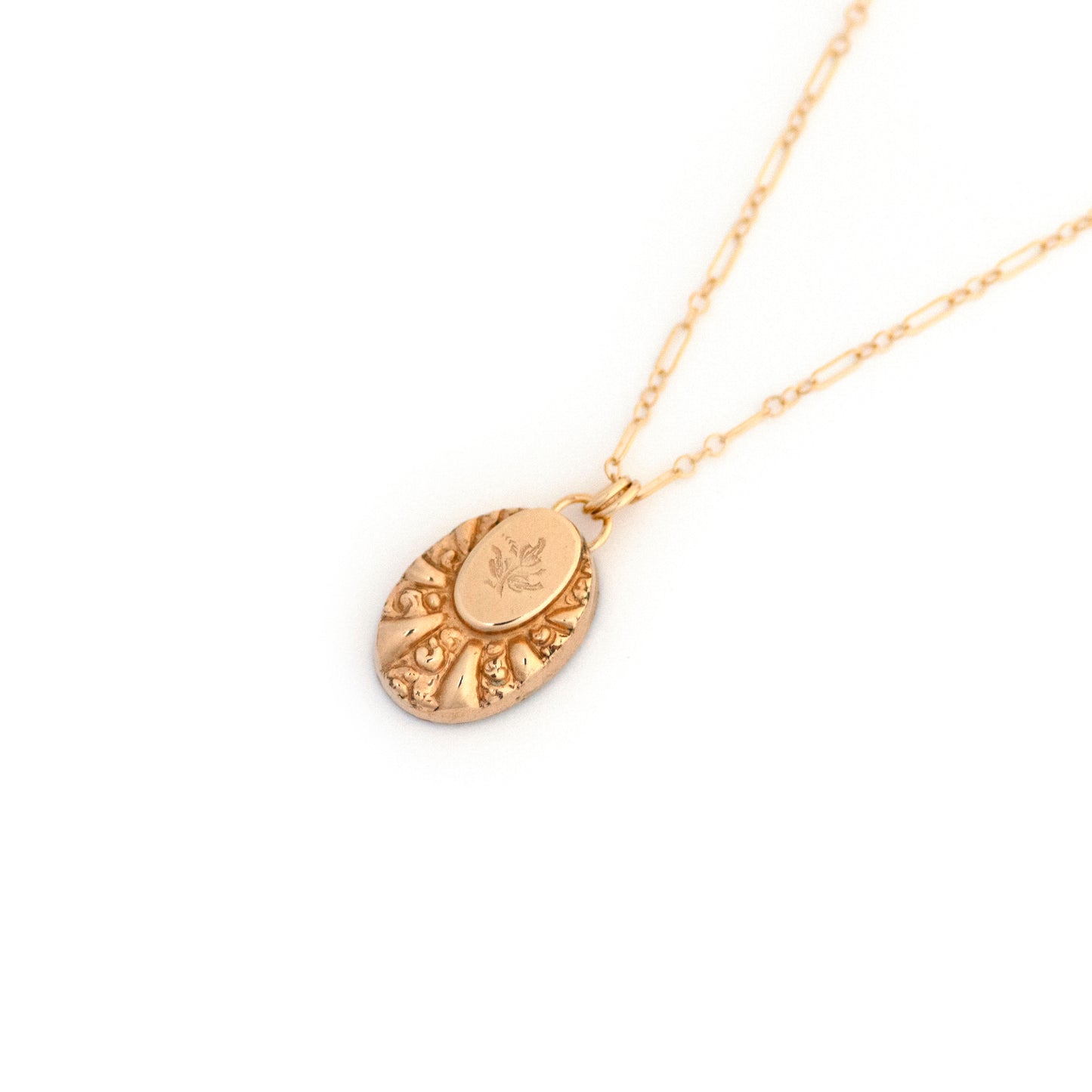 Antique Etched Flower Cufflink Necklace