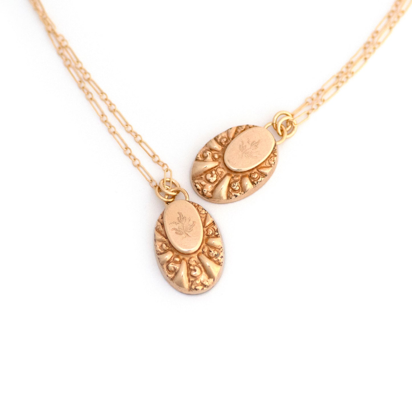Victorian Etched Flower Cufflink Necklace