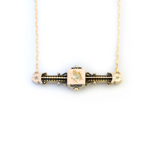 14k Butterfly Forget Me Not Bar Pin Necklace