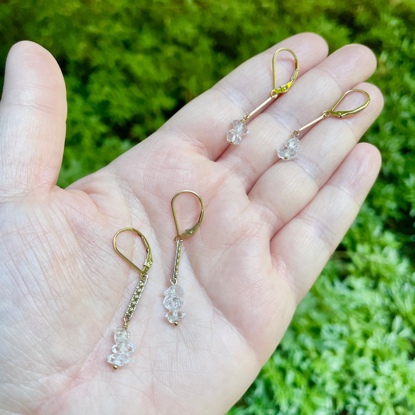 Gold Filled Bar and Herkimer Diamond Earrings