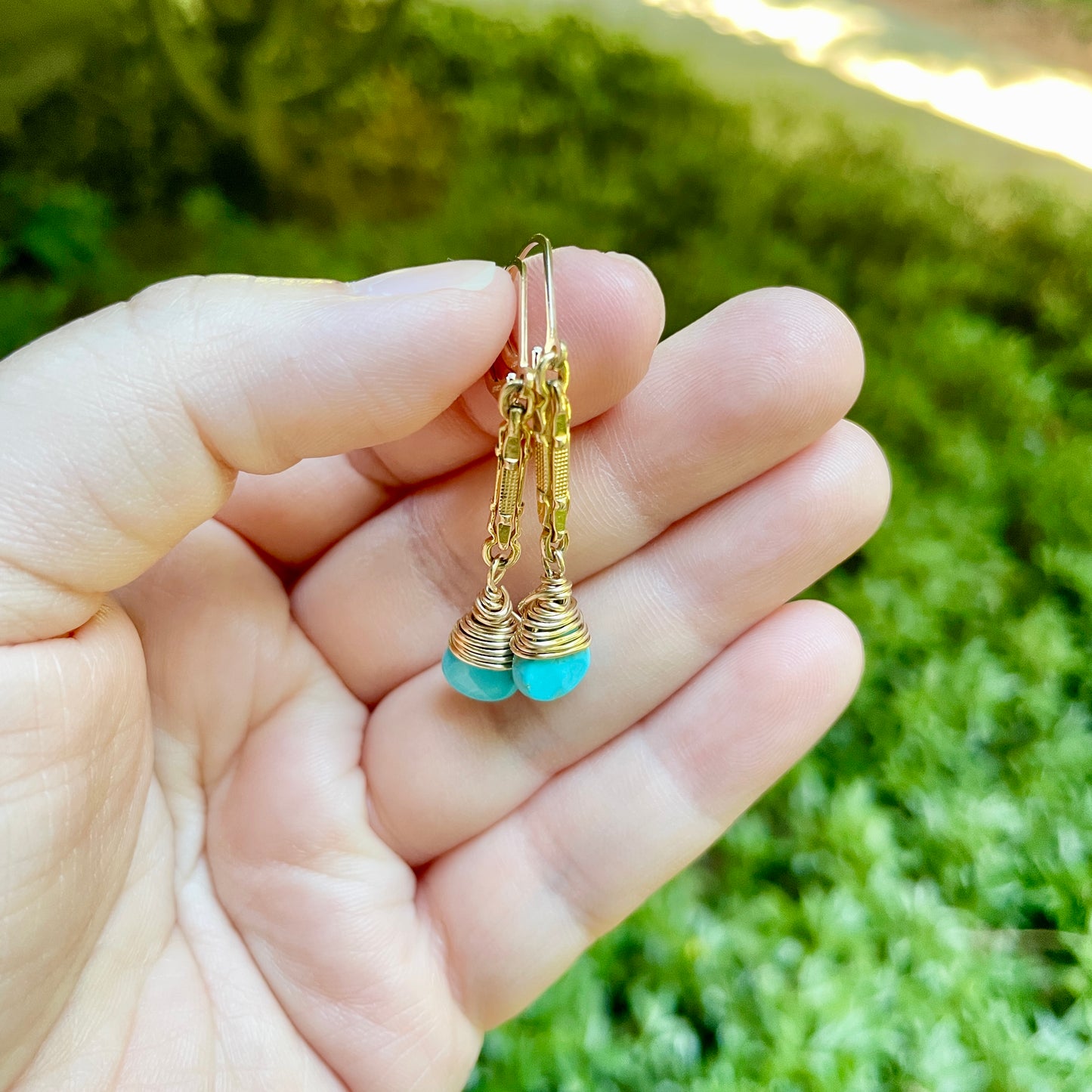 Victorian Watch Chain and Arizona Turquoise Earrings