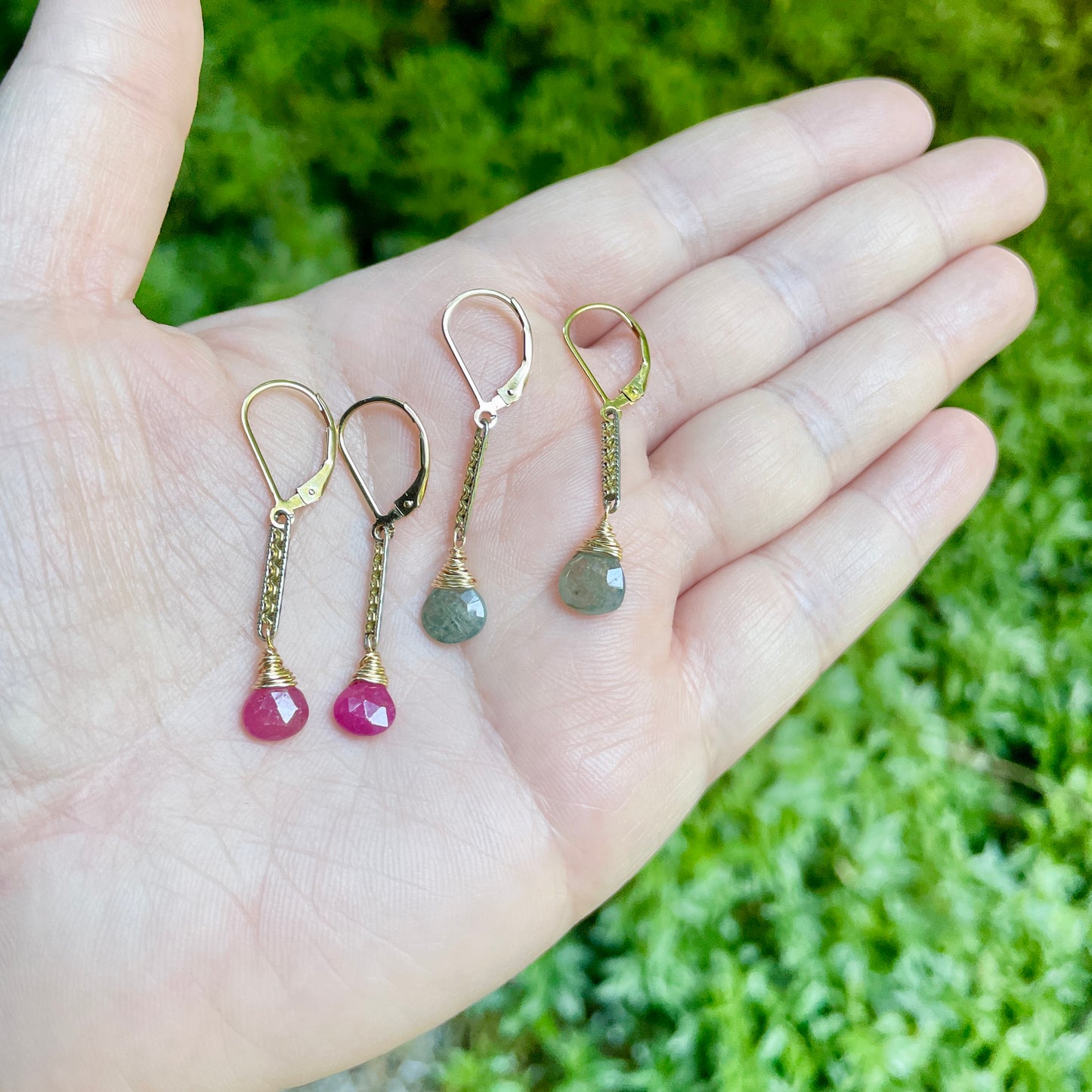 Antique Watch Chain and Moss Aquamarine Earrings