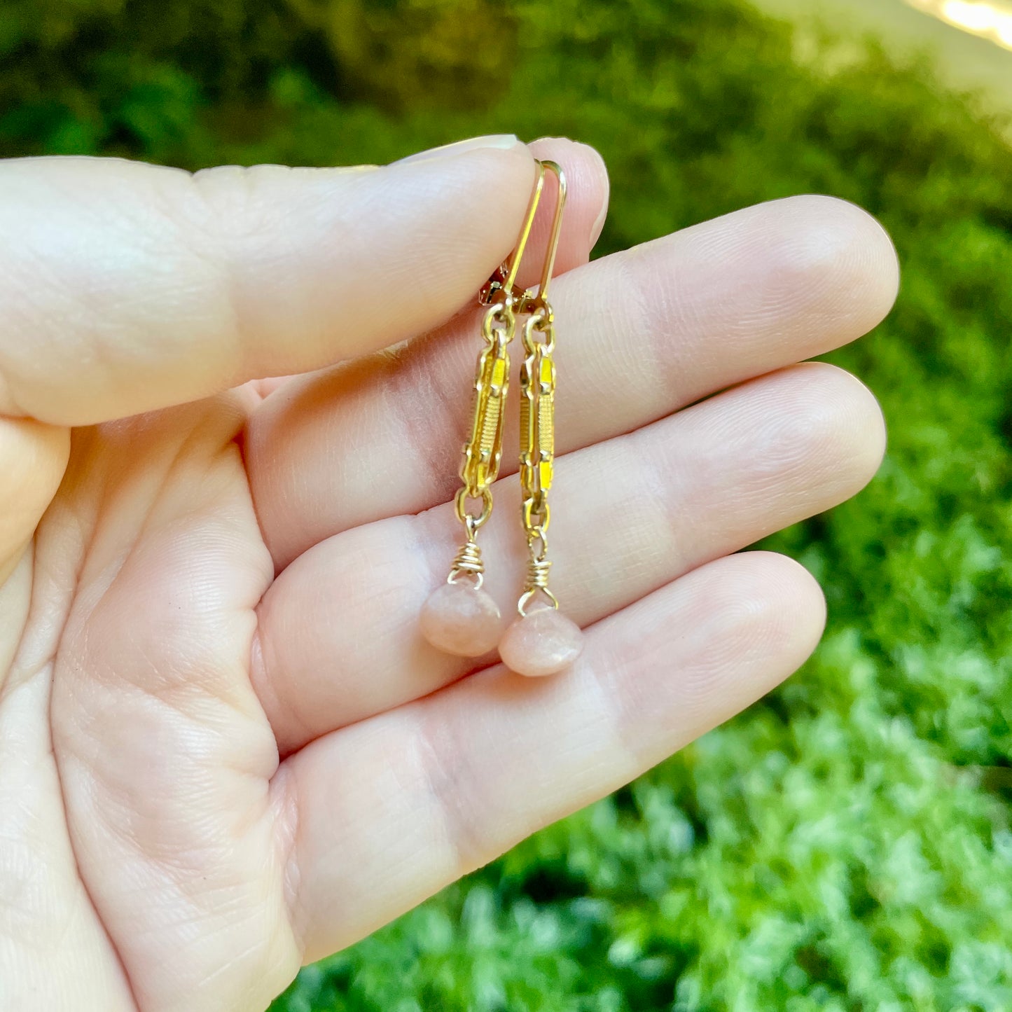 Victorian Watch Chain and Sunstone Drop Earrings
