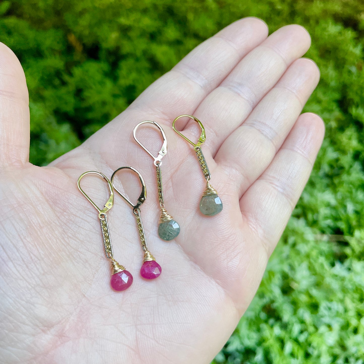 Antique Watch Chain and Moss Aquamarine Earrings