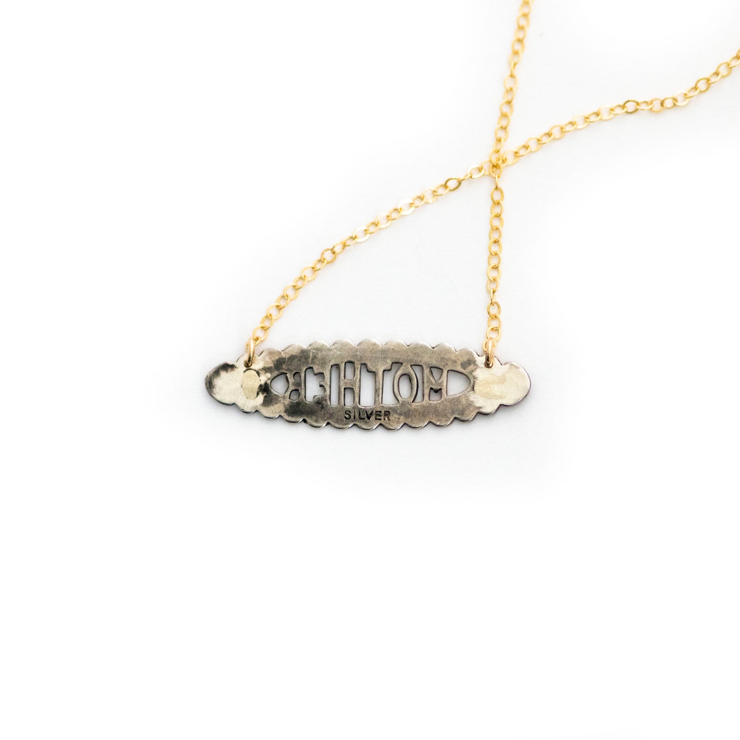 Antique Silver MOTHER Bar Necklace