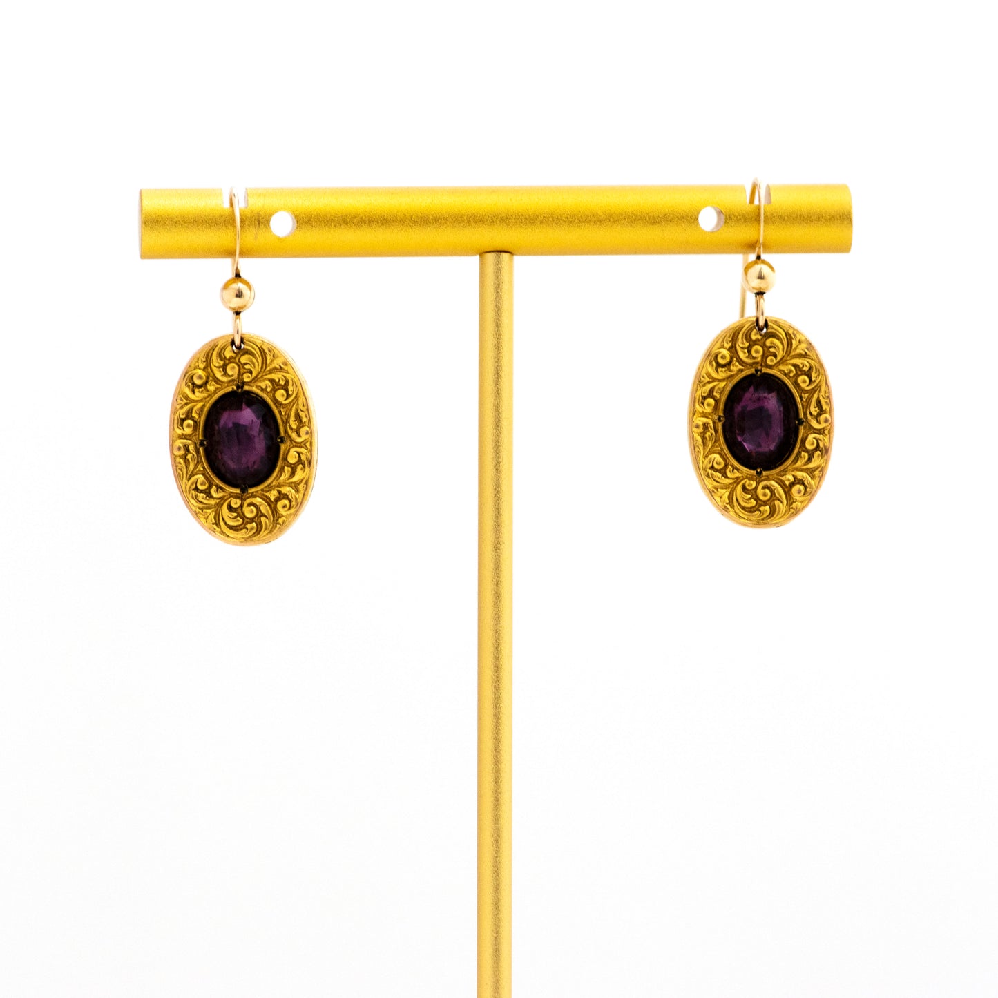Purple and Gold Antique Cufflink Earrings