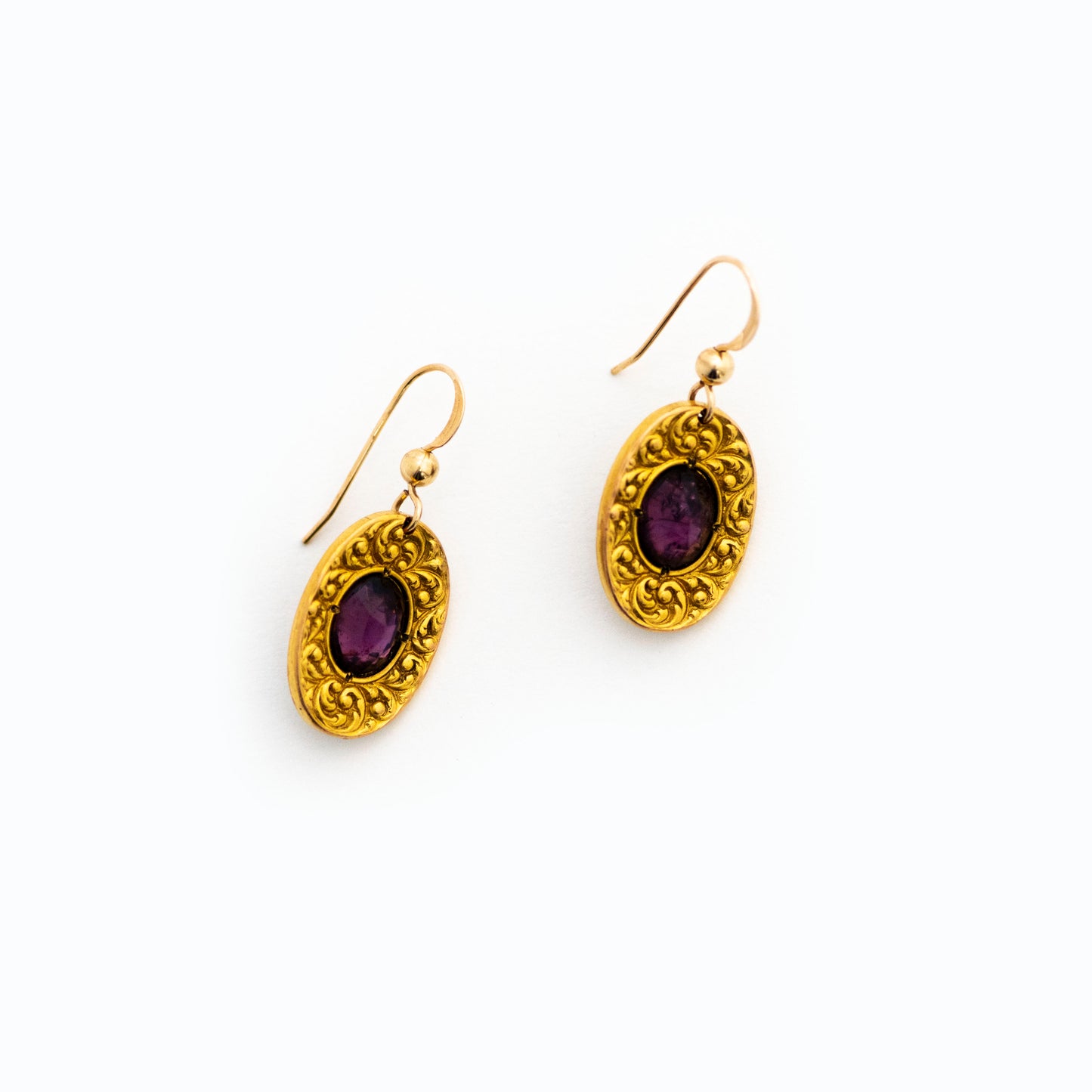 Purple and Gold Antique Cufflink Earrings