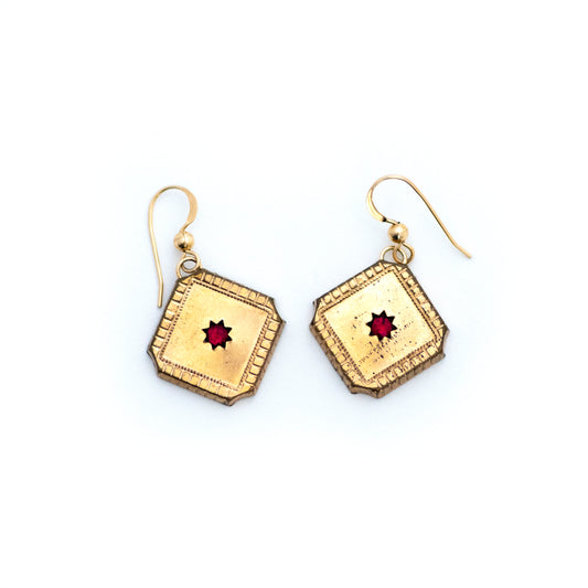Red Paste Star Antique Cufflink Earrings