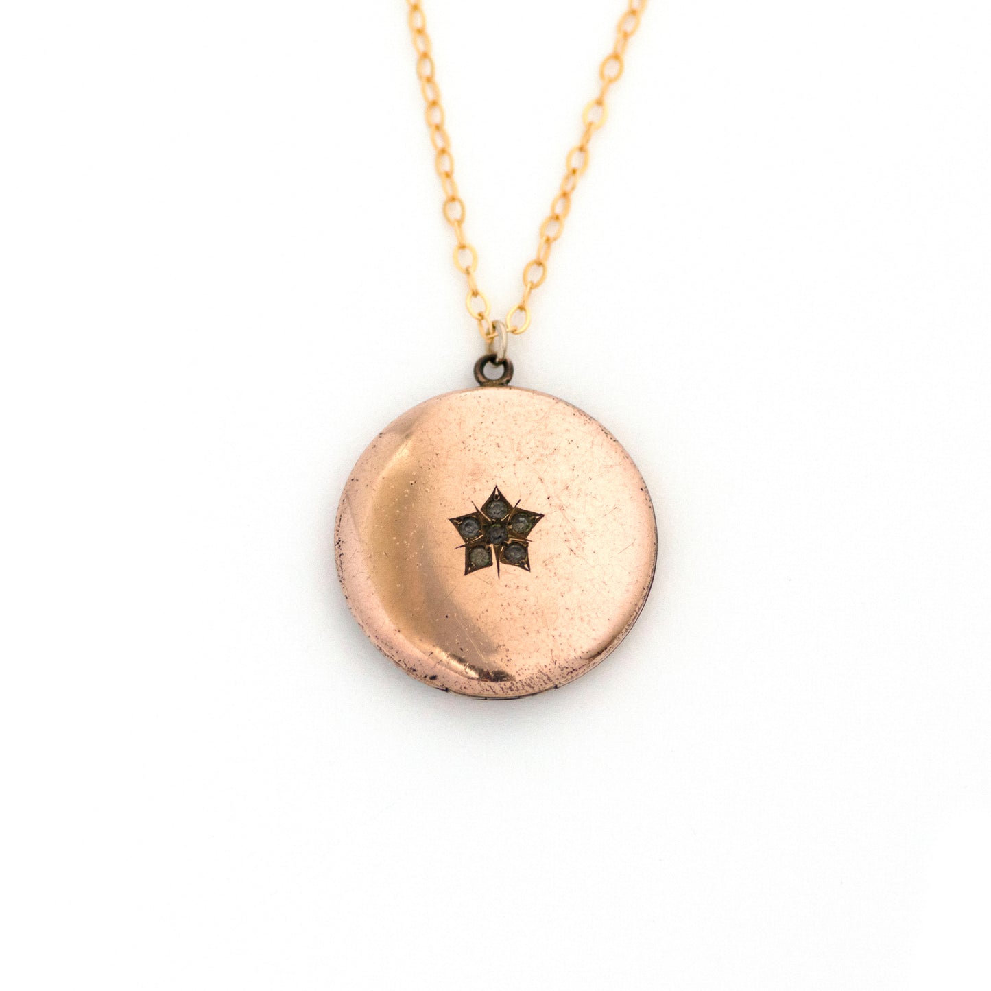 Clear Paste Rhinestone Star Gold Filled antique Victorian Locket Necklace