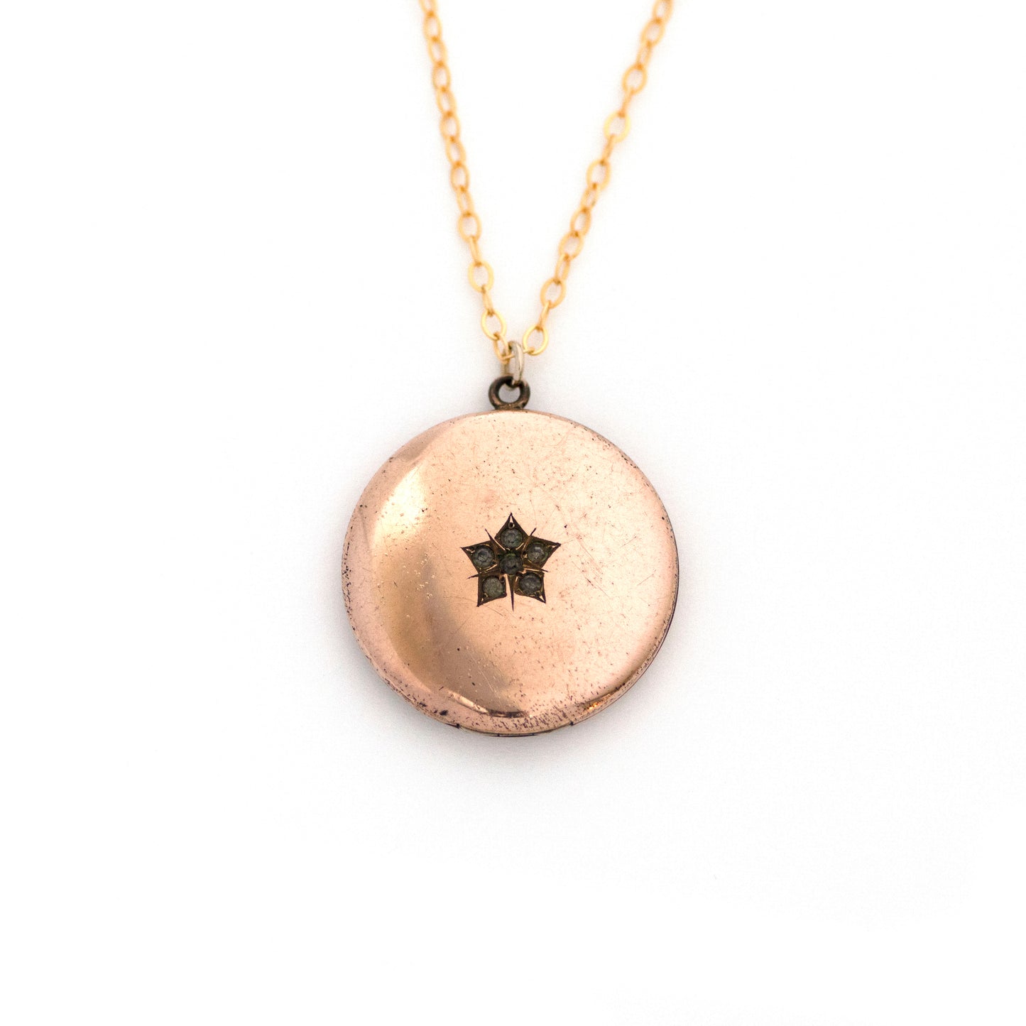 Clear Paste Rhinestone Star Gold Filled Victorian Locket Necklace