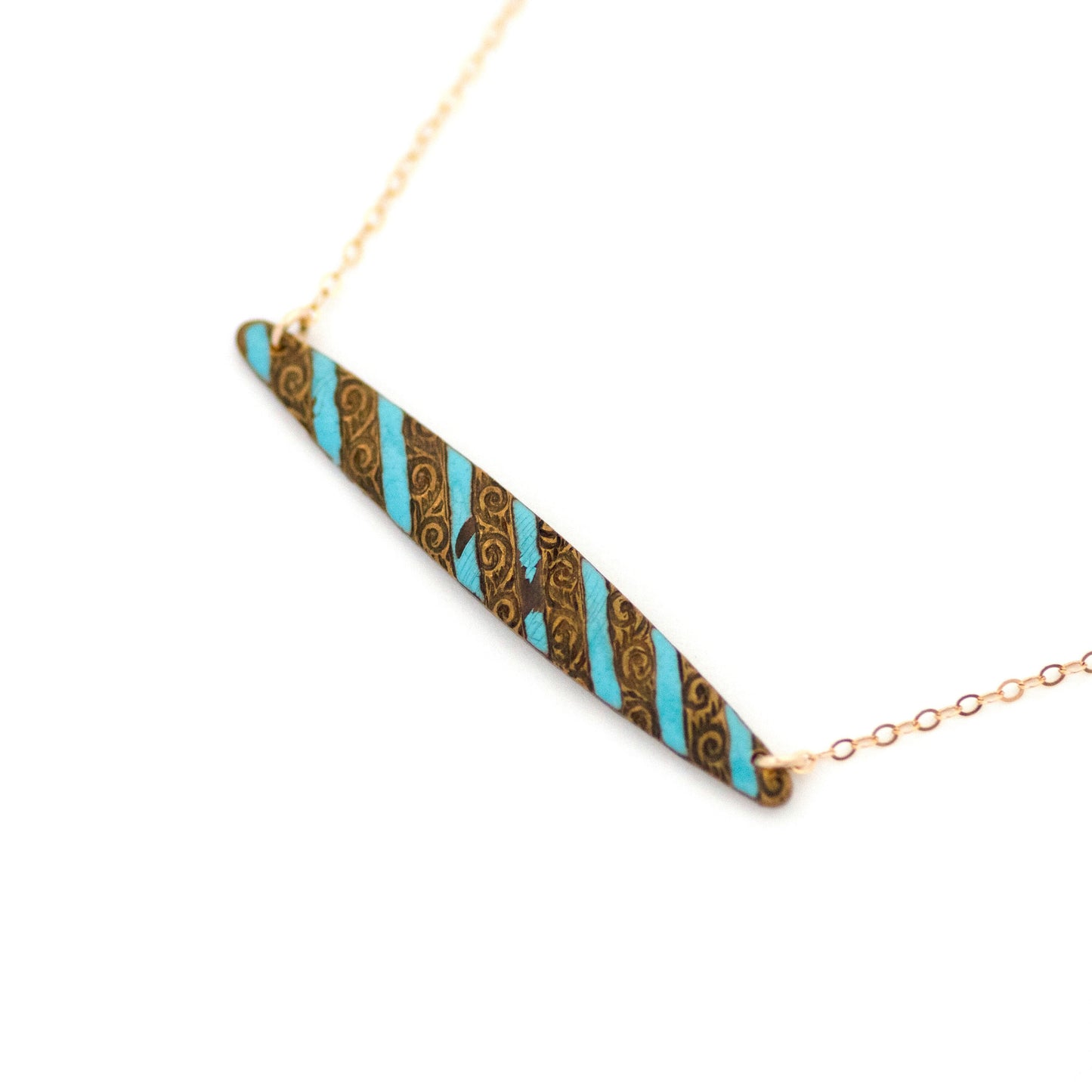 Turquoise Enamel Bar Pin Necklace