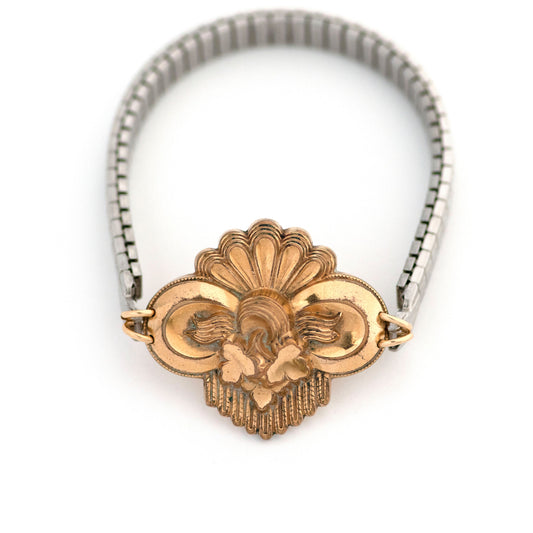 Repurposed Assymetric Brooch Bracelet with Leaves