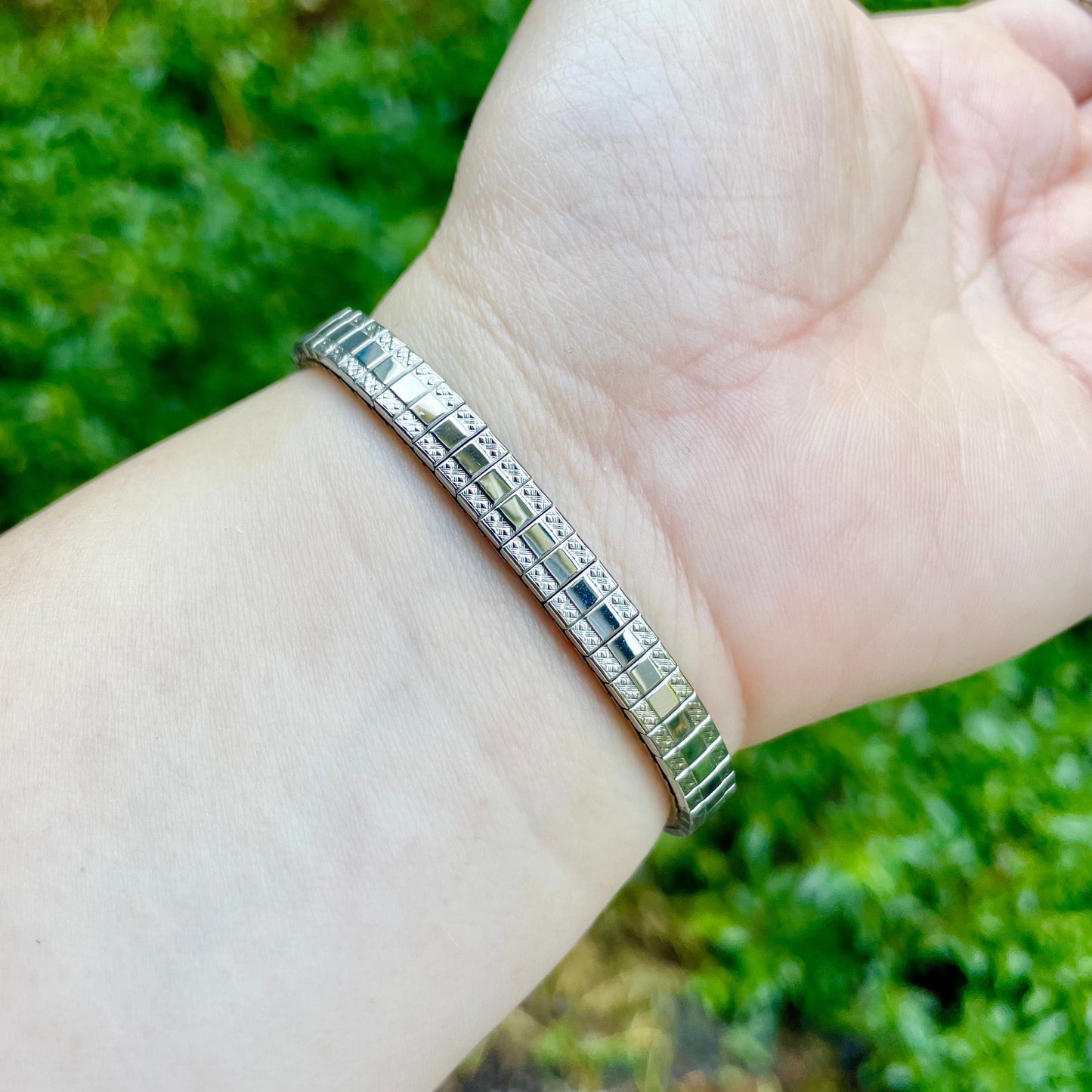 Repurposed Assymetric Brooch Bracelet with Leaves