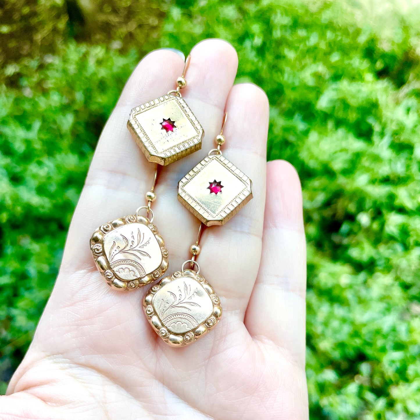 Red Paste Star Antique Cufflink Earrings