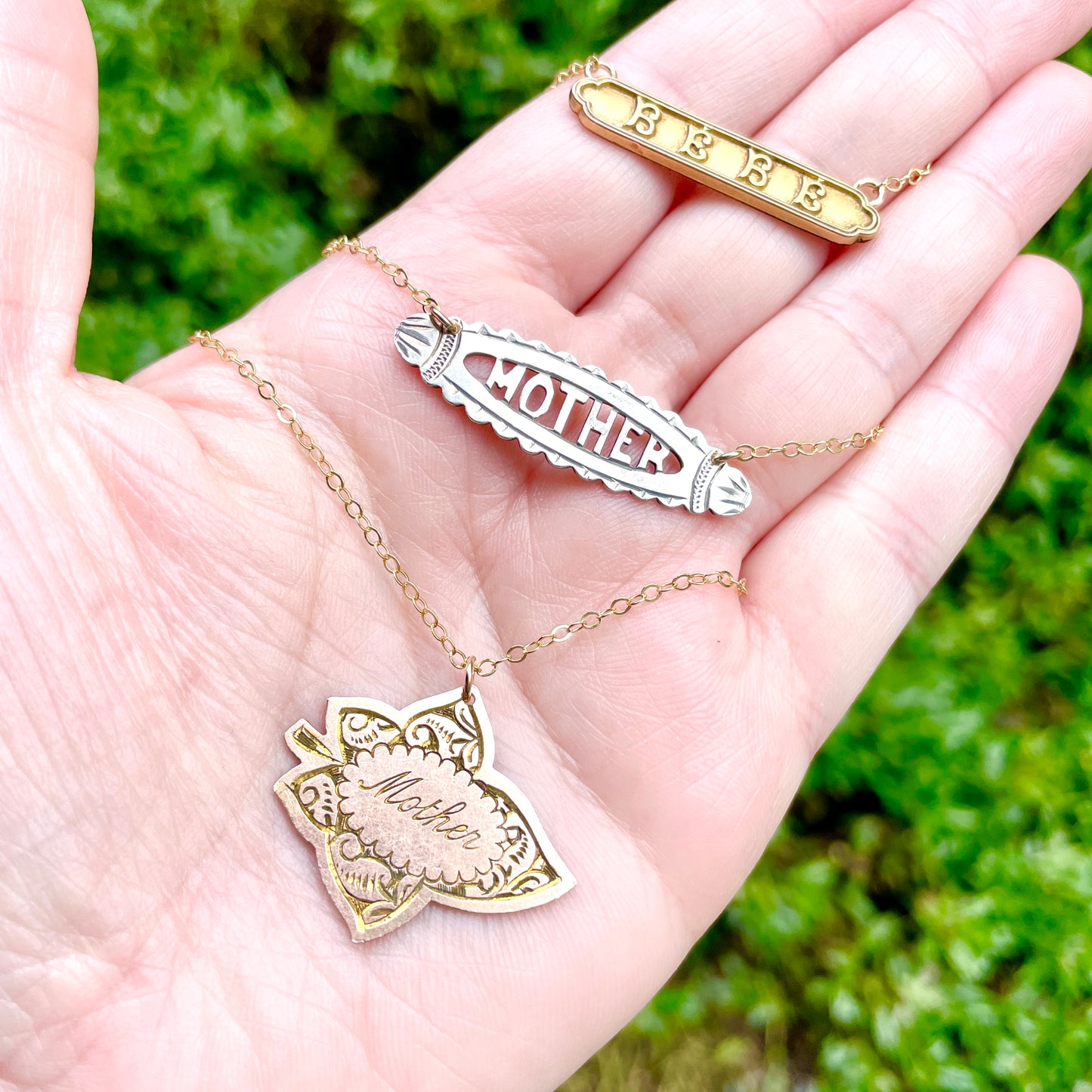 Antique Silver MOTHER Bar Necklace