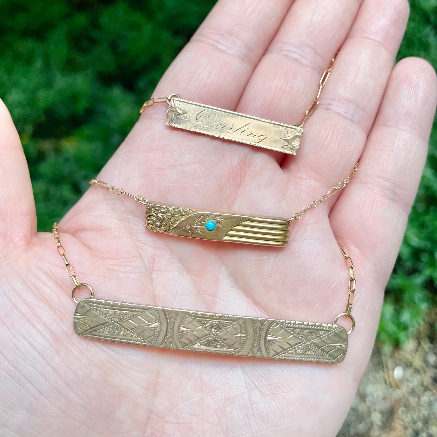 10k Gold Turquoise Seed Bar Pin Necklace