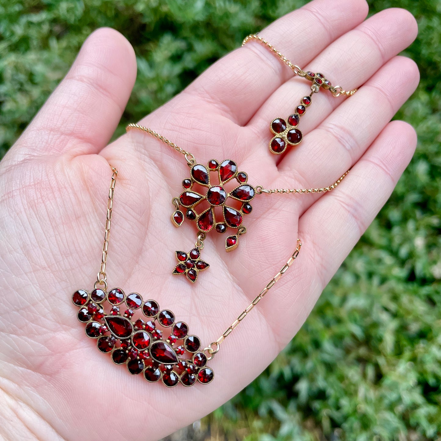 Antique Bohemian Garnet Dangle Necklace